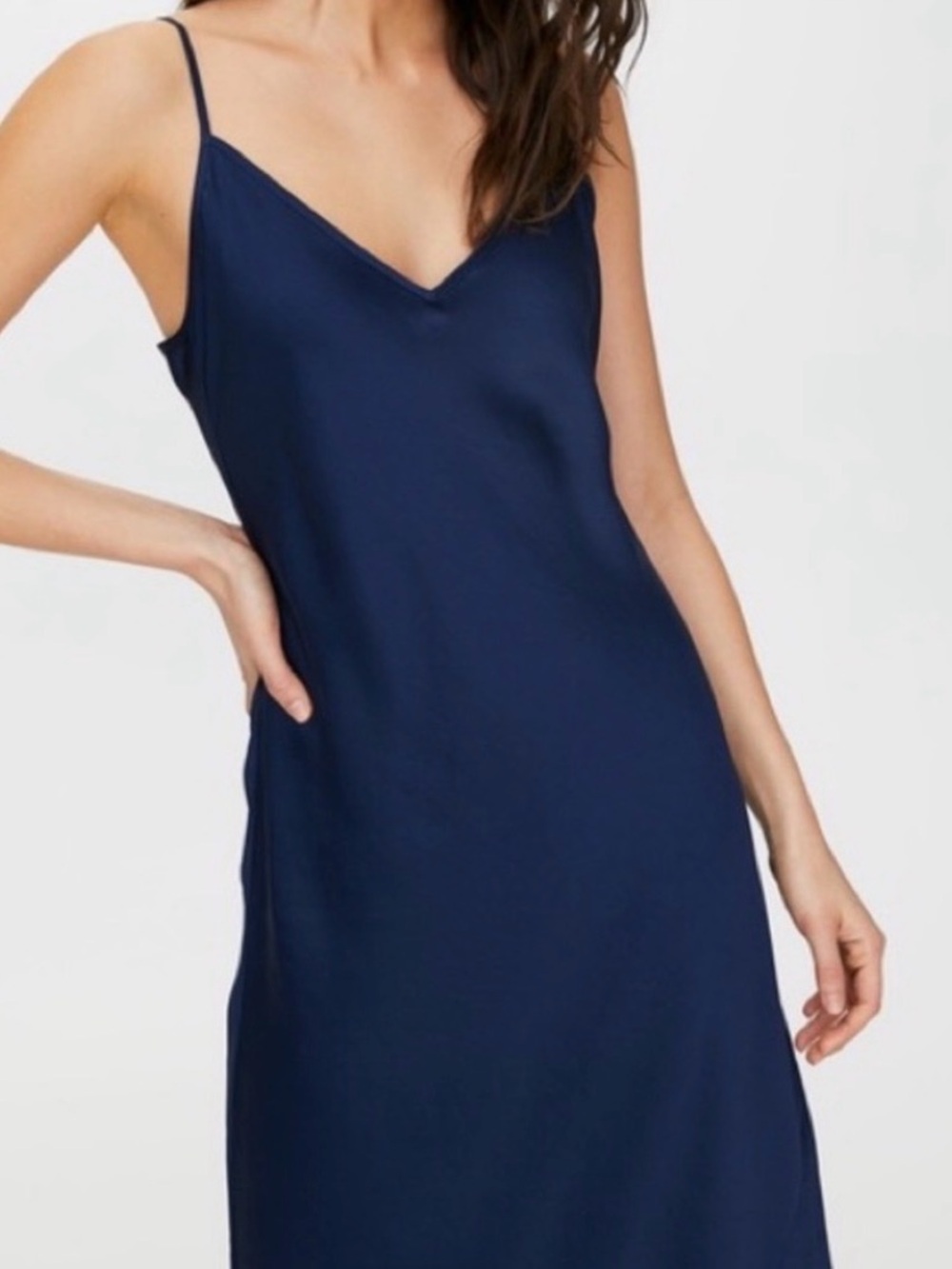 Aritzia Wilfred Navy Satin V-Neck Slip